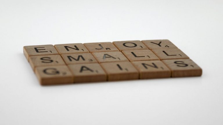 scrabble, scrabble pieces, lettering, letters, wood, scrabble tiles, white background, words, quote, letters, type, typography, design, layout, focus, bokeh, blur, photography, images, image, enjoy small gains, one step at a time, one day a time, incremental gains, measure, progress, steady progress, relentless, training, fitness, weight training, strength training, ageing, never give up, life, love life, optimism, mindfulness, reality, life coach, emotional health,
